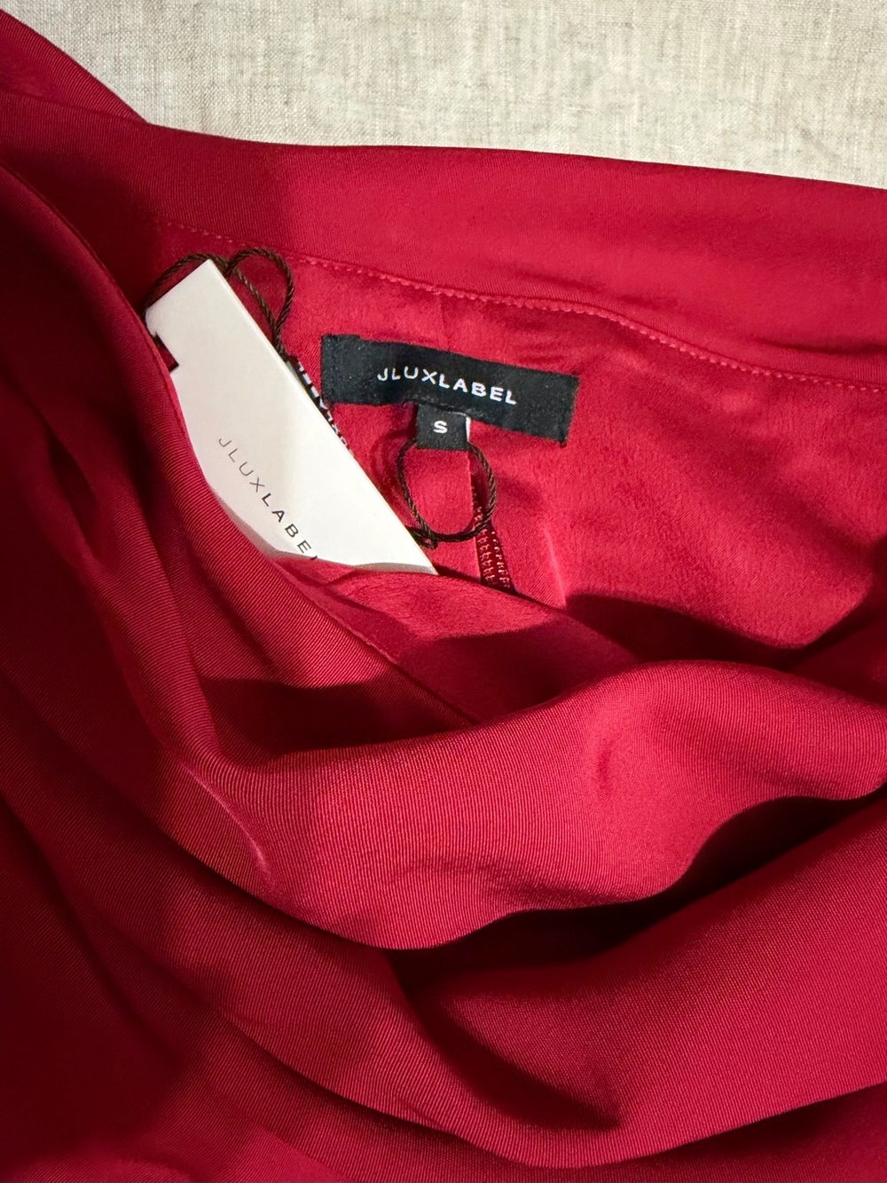JLUXLABEL One-Shoulder Draped Crop Top in Deep Red - Picture 6 of 6